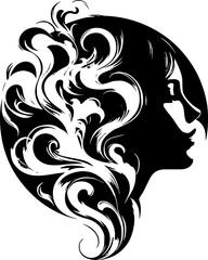 Obraz premium Minimalist black and white vector icon of a woman’s side face in abstract style, clean lines, modern, scalable, ideal for logos or stickers.