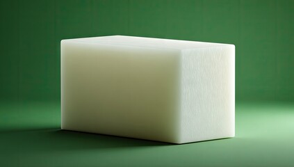 Rectangular, off-white object on a deep green background