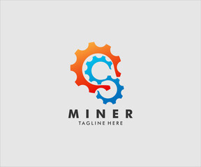 Modern gradient interlocking gears logo forming letter S mechanical engineering concept icon.