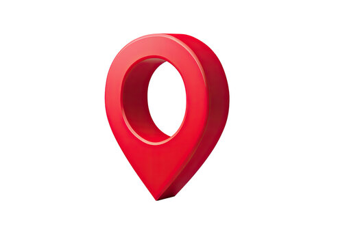 3D red location pin graphic.  Bright,  red,  3D  map  marker.  Simple  icon.  Geometric  shape - Powered by Adobe