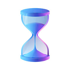 A stylized hourglass, rendered in a vibrant, gradient blue and purple.  The glass appears smooth and translucent, with a subtle 3D effect