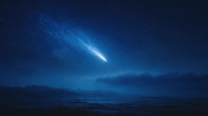 Bright Meteor Shower Illuminates Night Sky Over Tranquil Landscape