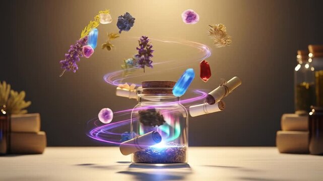 Magic potion ingredients swirling inward