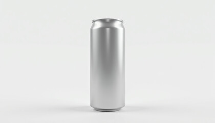 Blank silver aluminum beverage can isolated on a white background. 3D rendering of a sleek soda or beer can mockup for product design