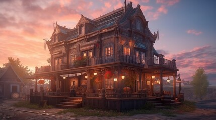 Fototapeta premium A picturesque, ornate building at sunset