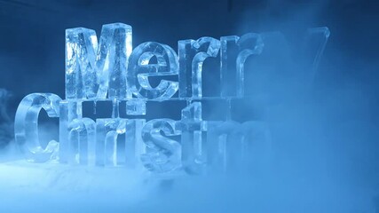 Merry christmas ice sculpture with blue light and fog - Powered by Adobe