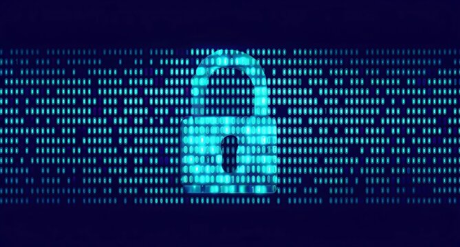 Cybersecurity Binary Code Lock Data Protection Digital Background.
