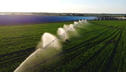 Aerial view of a farm field with irrigation system