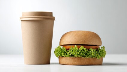 Coffee and burger on a table