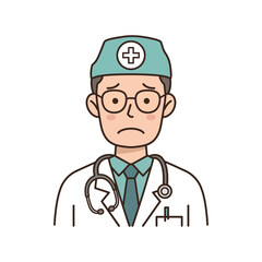 worried doctor wearing glasses with stethoscope a healthcare worker looking sad in his medical coat and hat