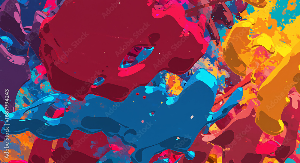 Poster vibrant explosion of colors in an abstract painting with a dynamic and energetic composition of shap