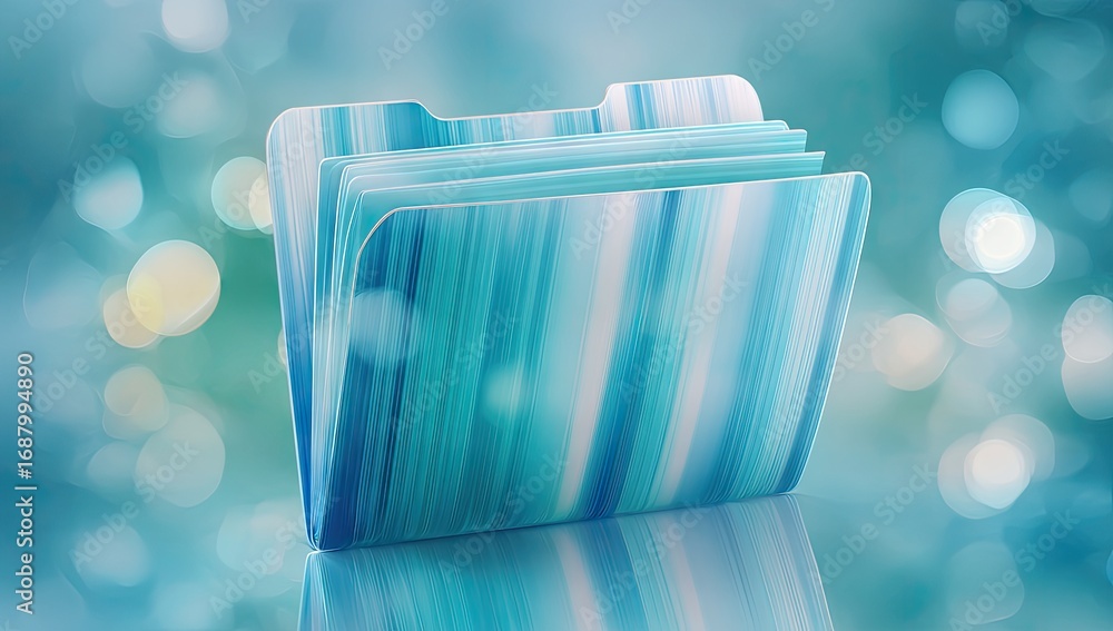 Fototapete 3D rendered folder with abstract teal pattern. Bokeh background