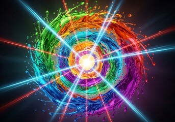 Obraz premium Spectacular splash of liquid hues with laser beams emanating from the core