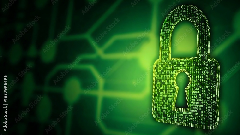 Poster cybersecurity lock data protection digital background. futuristic data protection encryption technol