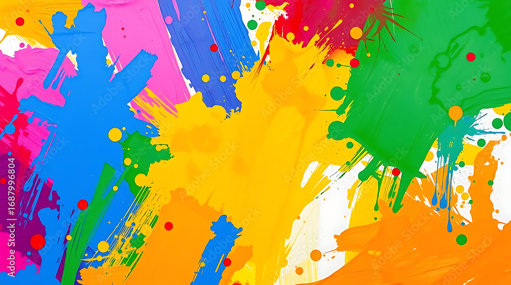 Poster colorful paint splatters on a white background creating a vibrant and artistic abstract design eleme