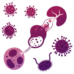 gallbladder infection illustration with coronavirus particles depicts inflammation and viral disease for medical education