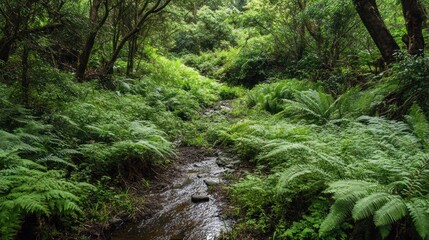Lush green forest stream