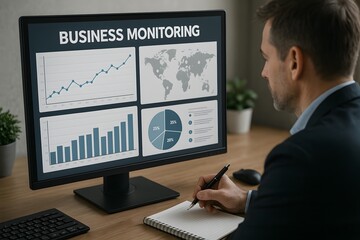 A business person analyzing business monitoring. 