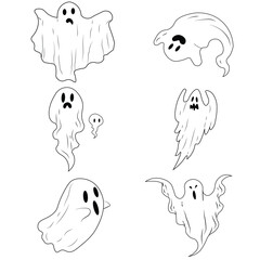 Halloween Ghost Vector Icon Set– EPS10, Flat Illustration