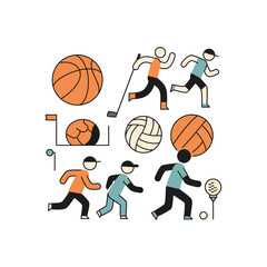 diverse sports icons running forward featuring golf basketball for sports promotions campaigns and visual storytelling