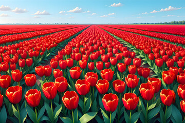 Vast field of vibrant red tulips under a clear blue sky flower nature 1