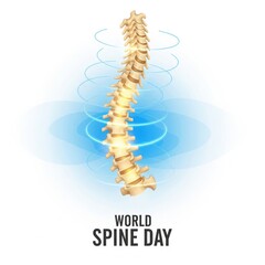 Obraz premium Human Spine Anatomy with Blue Energy Waves and World Spine Day Text vertebral column