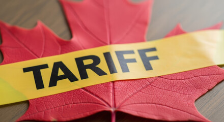 Canadian trade tariffs impact on economy illustrated with maple leaf and caution tape