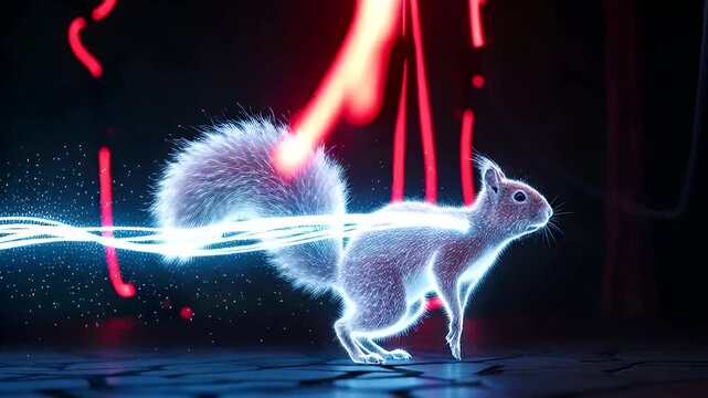 Energetic Squirrel with Glowing Trails - Animation of a Dynamic Forest Creature