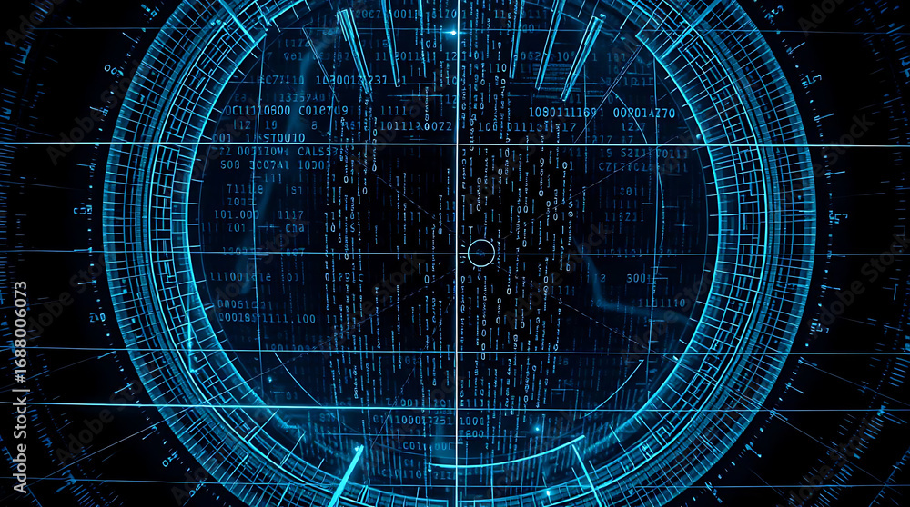 Aufkleber abstract futuristic technology background with digital code and circuit board elements in blue tones