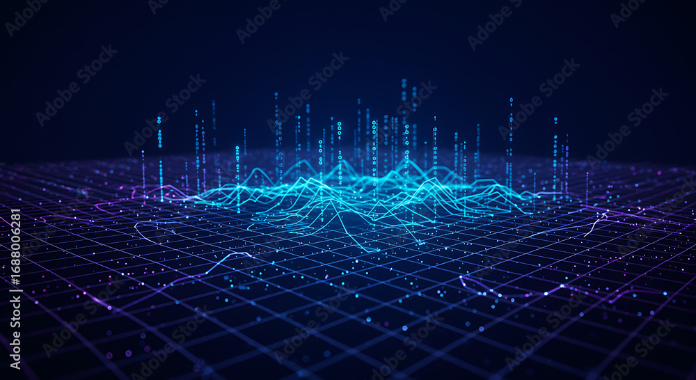 Aufkleber abstract digital landscape with glowing lines and dots creating a futuristic and technological envir