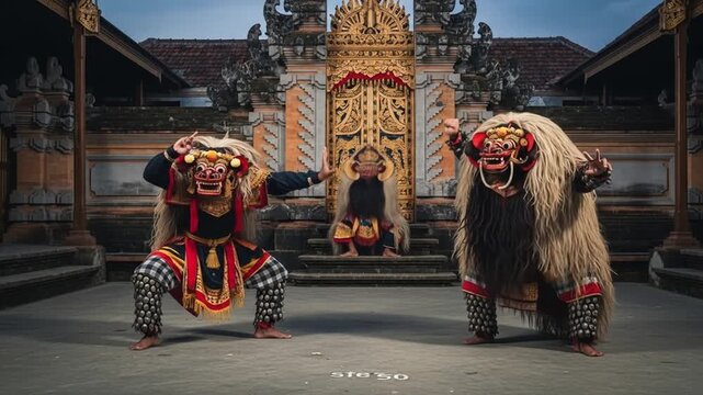 Balinese Barong dance performance video, showcasing intricate masks and cultural heritage in bali
