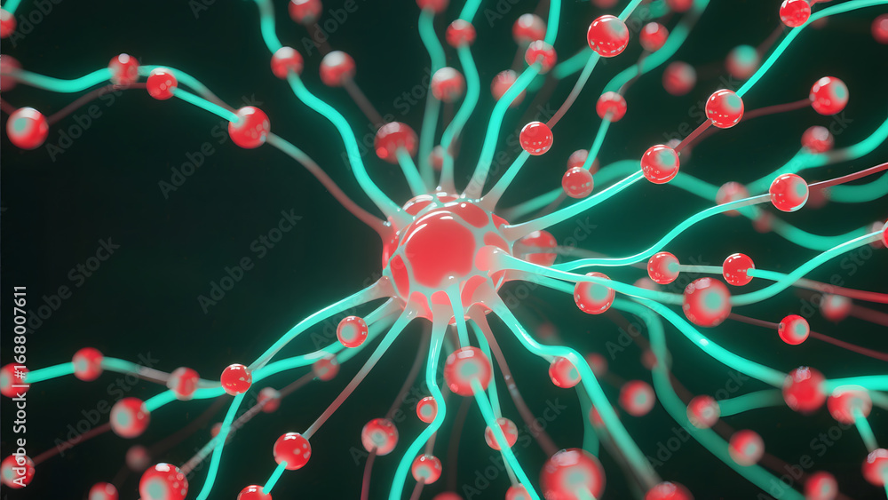 Aufkleber neuronal network visualization with highlighted synaptic connections
