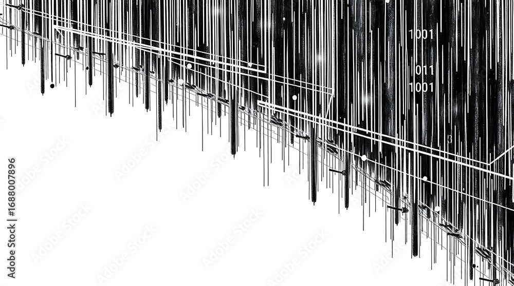 Poster abstract black and white design with vertical lines and geometric shapes isolated on white backgroun