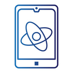 Isolated vector icon of a smartphone displaying an atom, symbolizing mobile science education, research, and technology