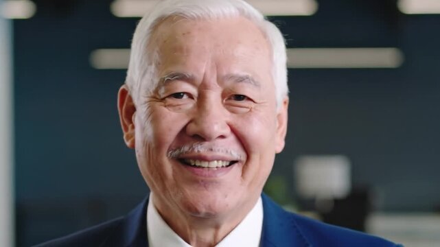 Older man smiles at viewer, wearing suit
