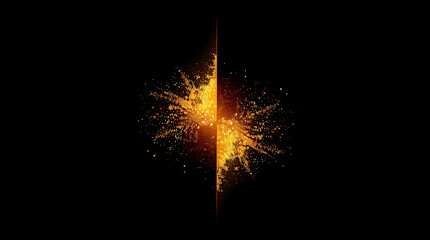 Explosion of golden glitter creates a dynamic and symmetrical effect on a black background for design