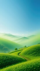 Obraz premium green field and blue sky background or wallpaper 