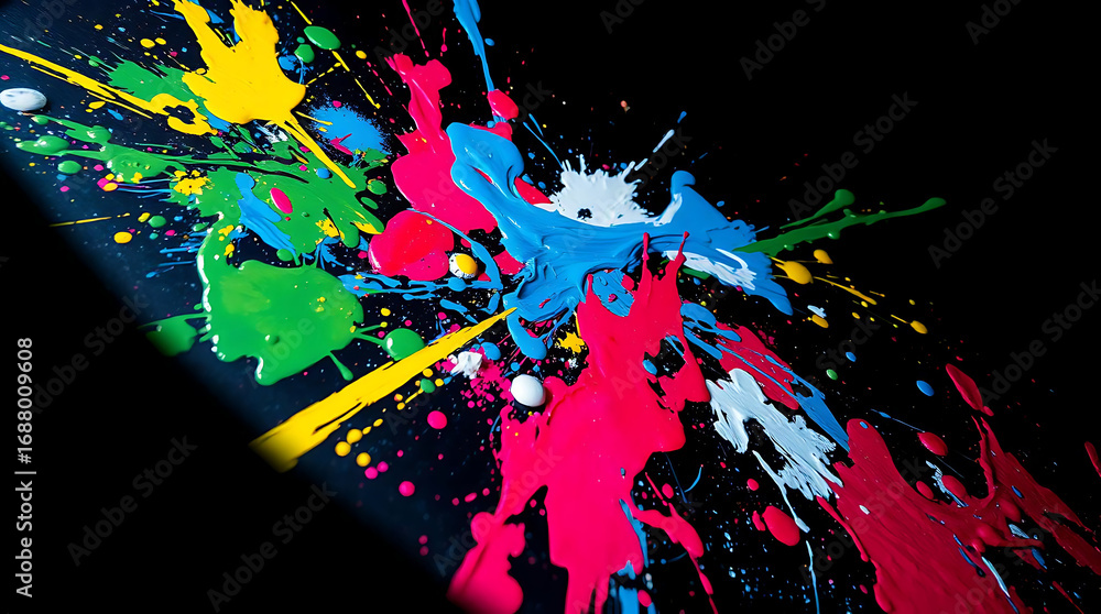 Poster colorful paint splash on black background creating a vibrant and artistic explosion of color and tex