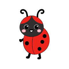A cute and simple cartoon ladybug with a red body and black spots