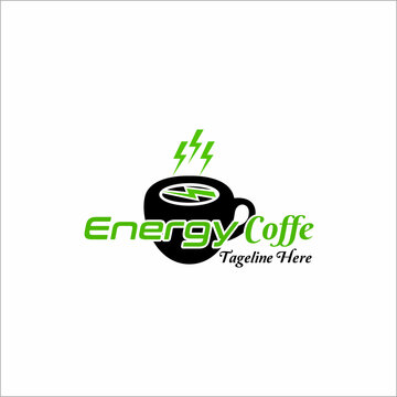 Energy Coffee Logo Design &ndash; Modern Green Lightning Cup Cafe Brand Icon
