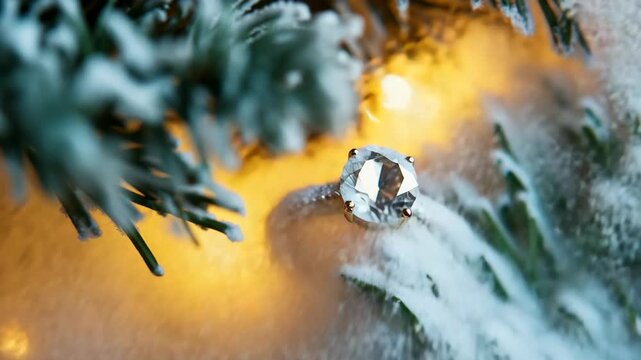 Sparkling Diamond Engagement Ring on a Snowy Christmas Tree