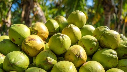 Pile of coconuts in sunlight