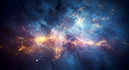 A vibrant celestial landscape with glowing galaxy