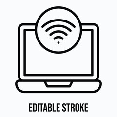 Wi-Fi Signal on Laptop Screen Isolated Vector Lineal Style Icon, Editable Stroke