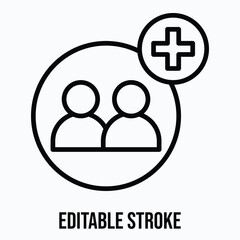 Add Users, Group of People Team Isolated Vector Lineal Style Icon, Editable Stroke