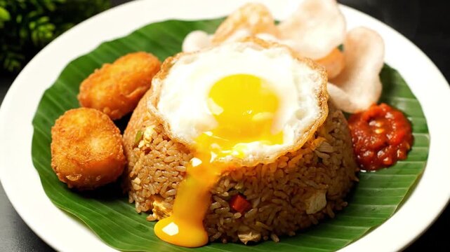 Fried rice yolk breaking sunny side up