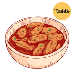 Tteokbokki food with hand drawn vector illustration. korean tasty food 