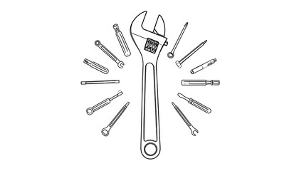 Wrench and various tools in a radial design