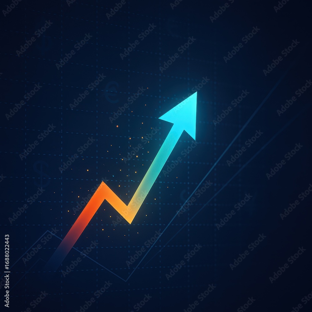 Aufkleber rising arrow and luminous data grid illustrating digital transformation growth analytics and stock m