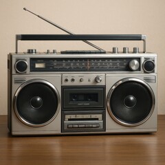 Retro 1980s boombox stereo system with authentic vintage cassette player design